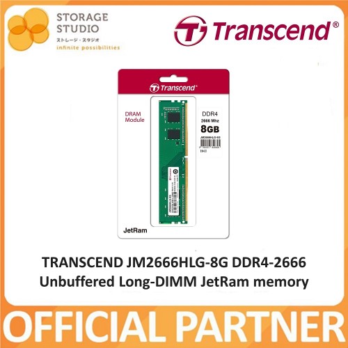 TRANSCEND JM2666HLG-8G DDR4-2666 Unbuffered Long-DIMM JetRam memory, 8GB. Singapore Local Lifetime Warranty